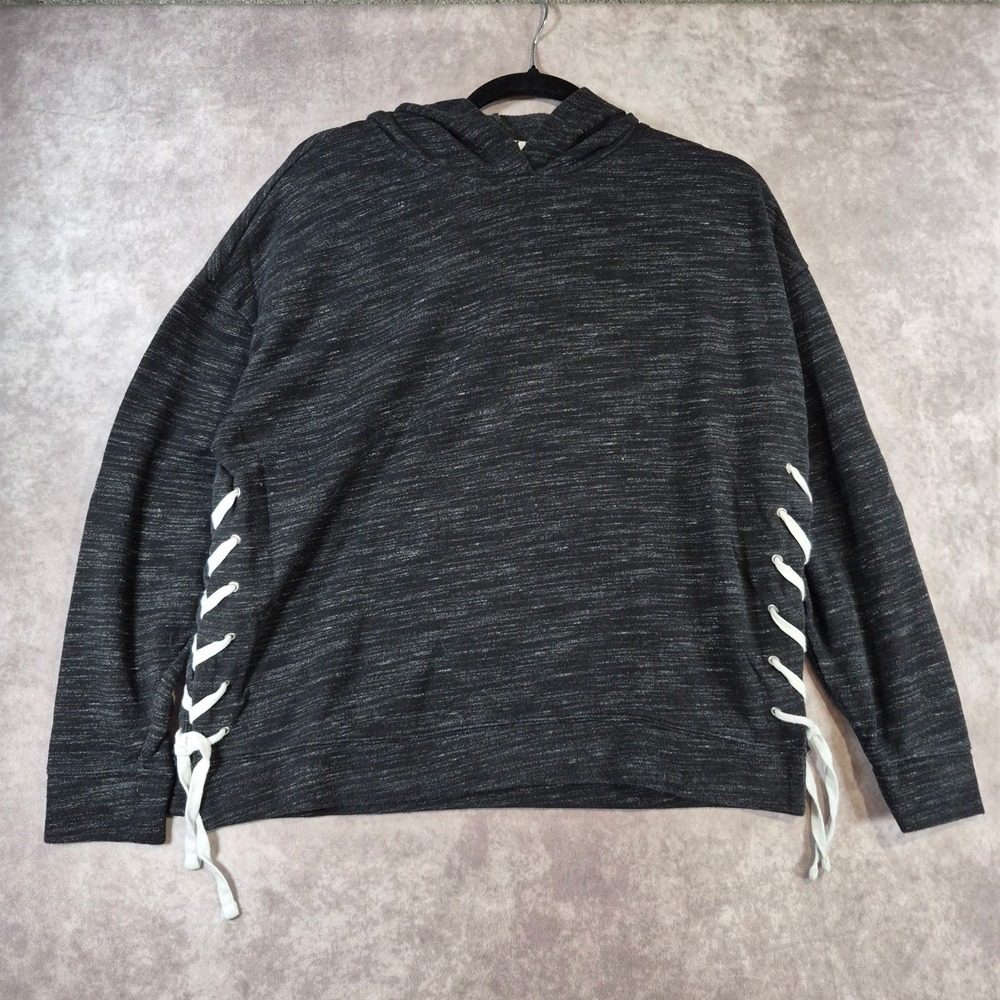 Pink Victoria Secret Hoodie Small Gray Marl Lace Up Sides Logo Sweatshirt